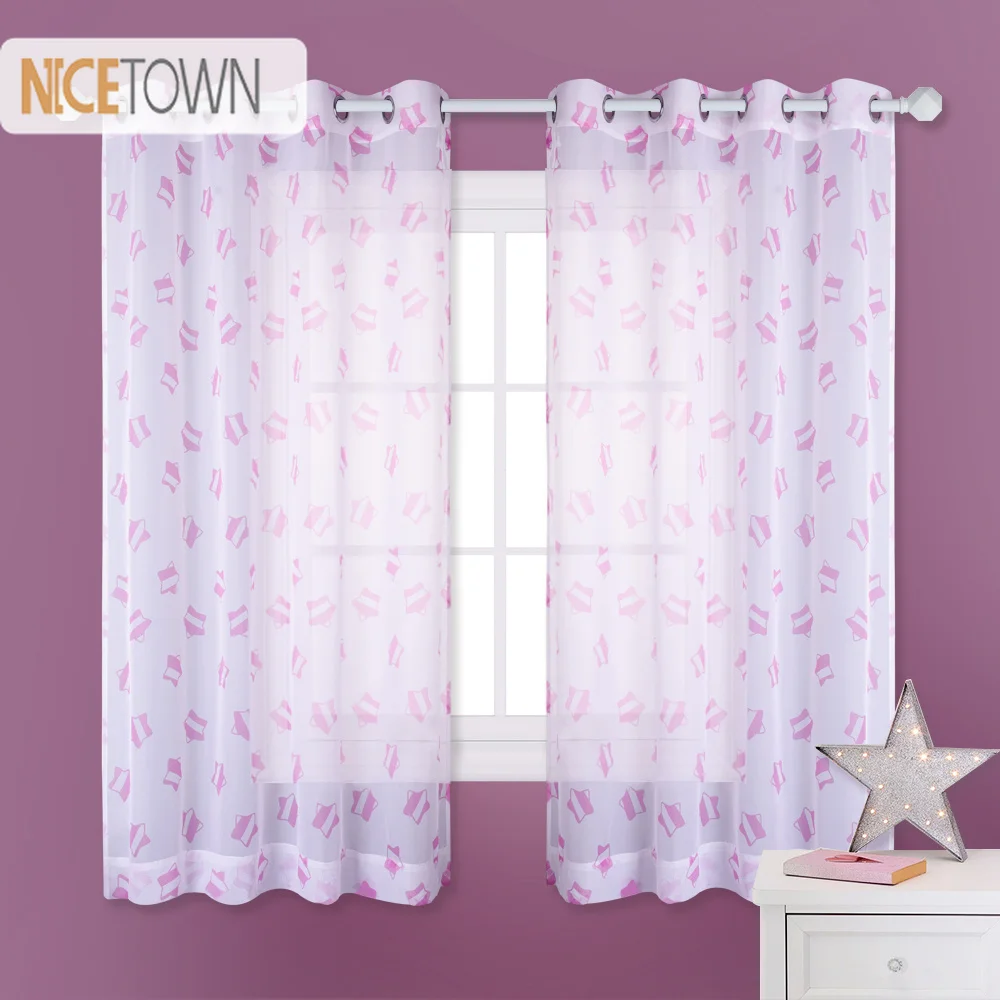 

NICETOWN European and American Star Patterned Grommet Printed Voile Panels Semi Sheer Curtain for Kids Bedroom Living Room