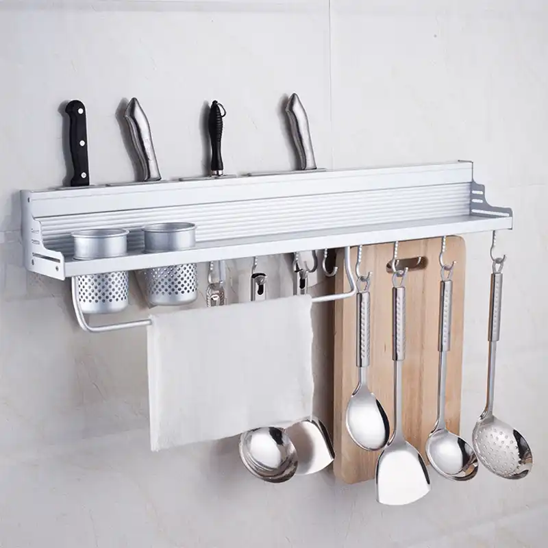 Wall Mounted Pot Pan Rack Multifunctional Kitchen Bookshelf