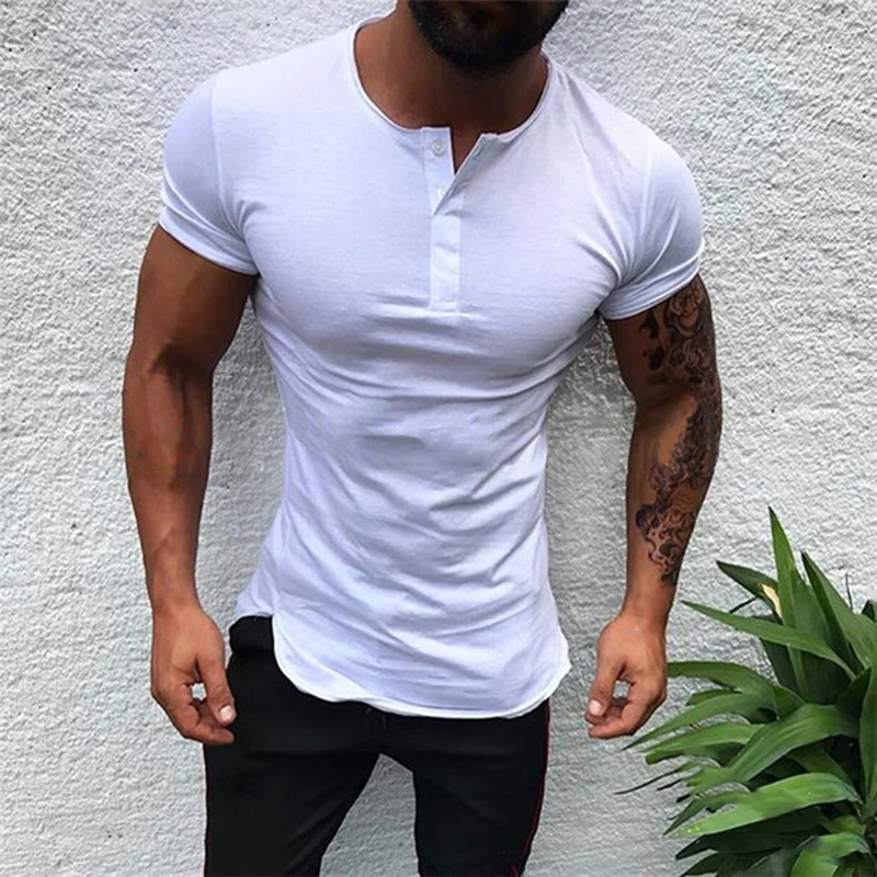 Men Bottoming Shirt Sport Short Sleeve T-shirt V-neck O Neck Summer Solid Color