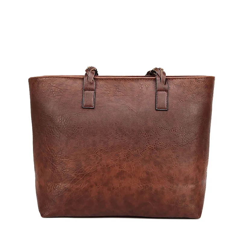  Vintage Handbag Women Brown Leather Shoulder Bag Ladies Retro Tote Large PU Handbags bolso 2019 Fas