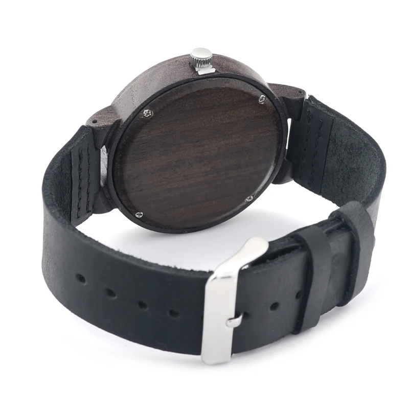 BOBO BIRD Men's Ebony Wood Design Watches With Real Leather Quartz Watch for Men Brand Luxury Wooden Bamboo Wrist Watch