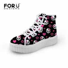 Mode Frauen Hohe Obere Plattform Creepers Schuhe Frau spitze-oben Schädel Beiläufige Keil Schuhe Frauen Flache Wanderschuhe Chaussure Femme