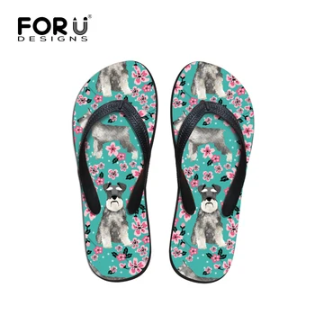 

Twoheartsgirl Casual Dog Flipflops Women Summer Beach Slippers Cute Floral Schnauzer Cherry Print Home Non-slip Flip Flops
