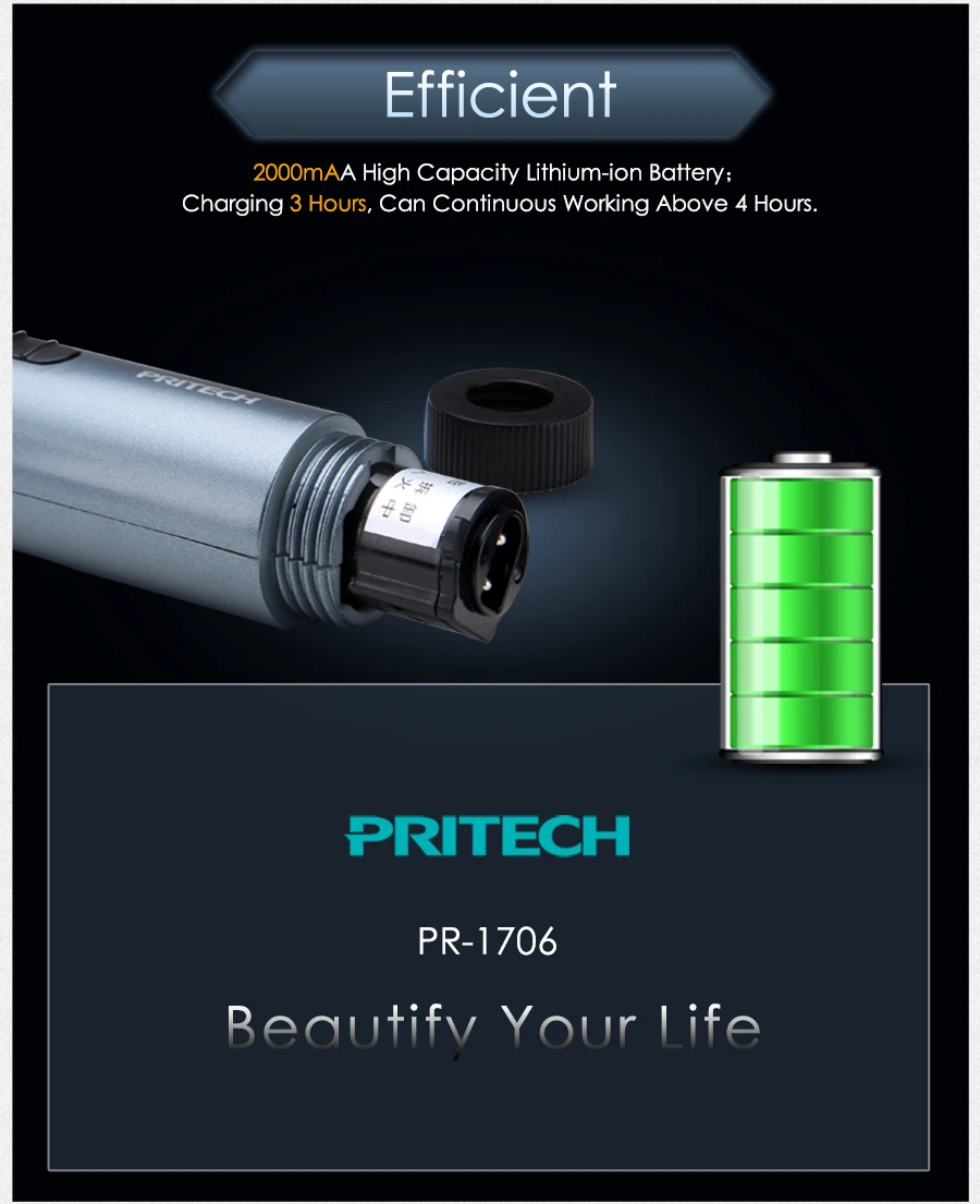 PRITECH электрическая машинка для стрижки волос перезаряжаемая триммер для удаления волос Бритва Беспроводная 1,0-1,9 мм Регулируемая