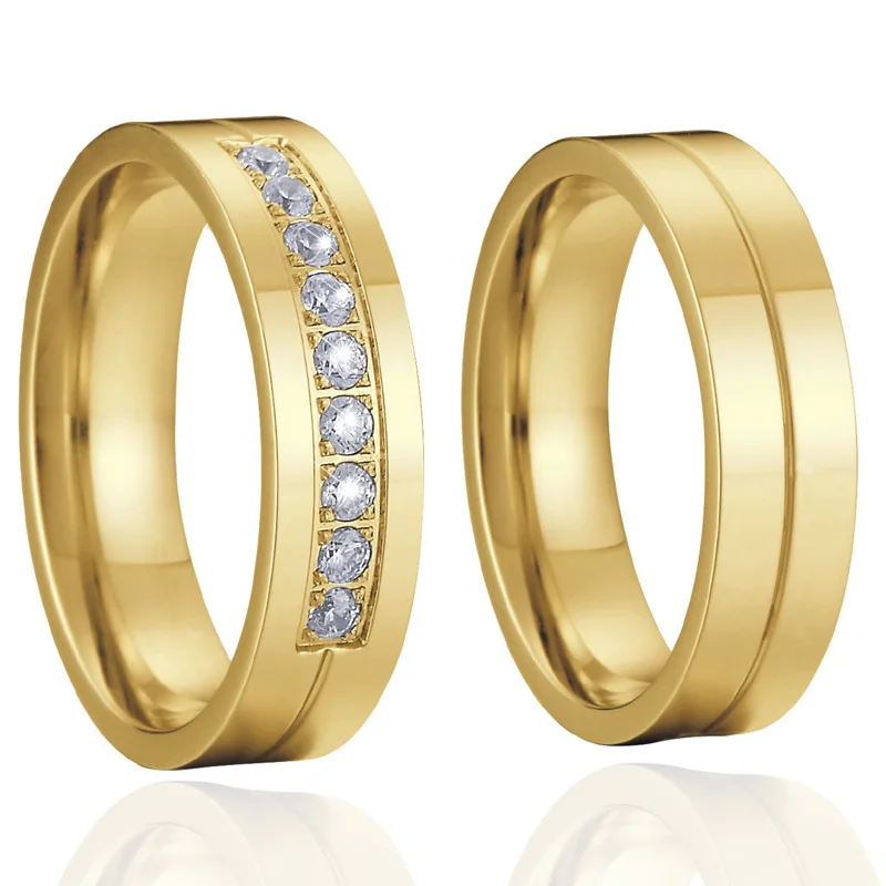 Promise matching alliance gold color Wedding Band set Couple Rings pair fashion jewelry finger men's rings women's rings anel (1)