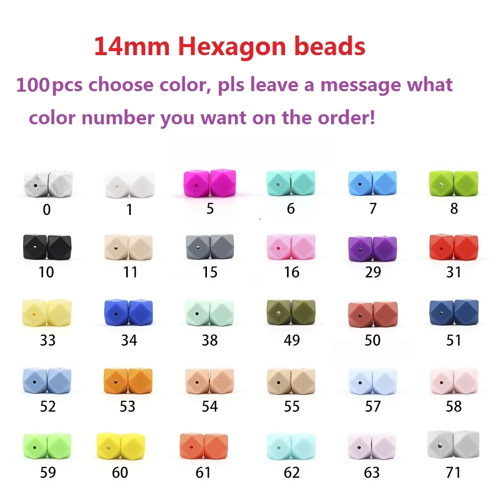 BOBO.BOX Wholesale 100pcs/lot Hexagon Beads Silicone Baby Teether Perle BPA Free DIY Necklace Pacifier Chain Baby Teething Care - Color: KAT039-Choose color