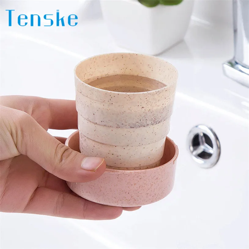 

TENSKE Cups Portable Straw Wheat Plastic Telescopic Drinking Collapsible Folding Cup U70427 LE2