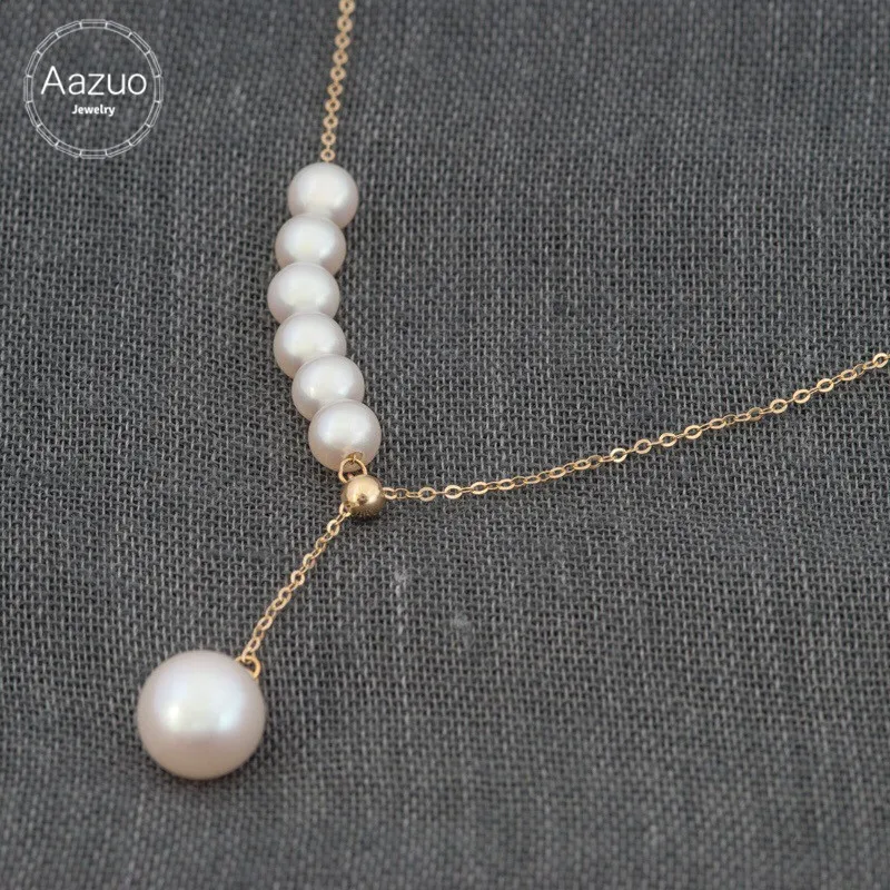 

Aazuo Natural Freshwater Pears Real 18K Yellow Gold(Au750 ) Choker Necklace gifted for Women Wedding Engagement 18 inches Chain