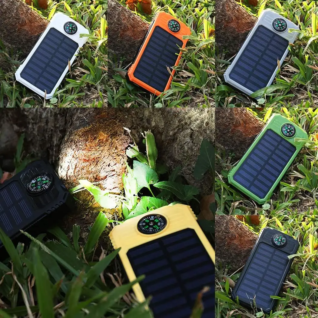 

8000mAh Solar Power with Compass Bank Solar Charger External battery Charger Waterproof Solar Powerbank for Smartphone with LED