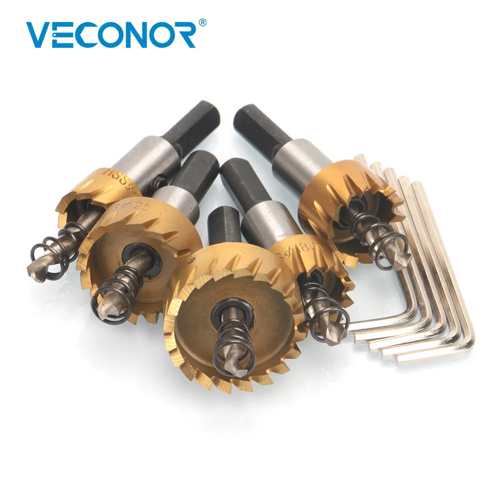 5PCS Carbide Tip HSS Drill Bit Saw Set Metal Wood Drilling Hole Cutting Tool For Installing Locks 16 18.5 20 25 30mm
