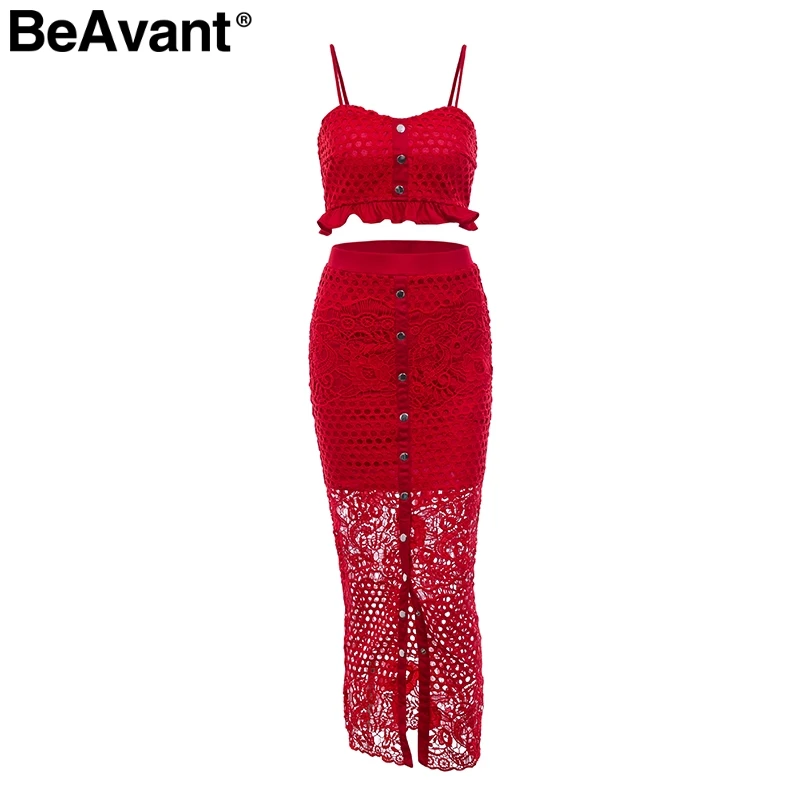 BeAvant, сексуальный комплект из двух предметов, женское летнее платье, на тонких бретельках, на пуговицах, длинное платье, элегантные, открытые, вечерние, Клубные, женские платья - Цвет: Красный