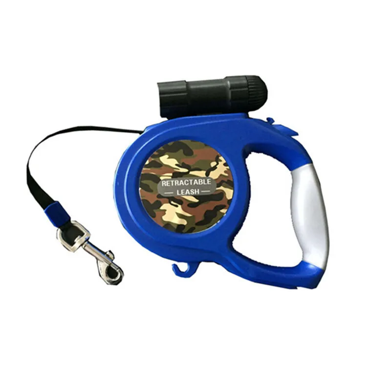 Camo Navy Blue Высококачественный автоматический поводок для собак, простой/камуфляжный стиль, 5 м, 8 м, средний и большой поводок для собак, светодиодный выдвижной поводок - Цвет: Camo Navy Blue