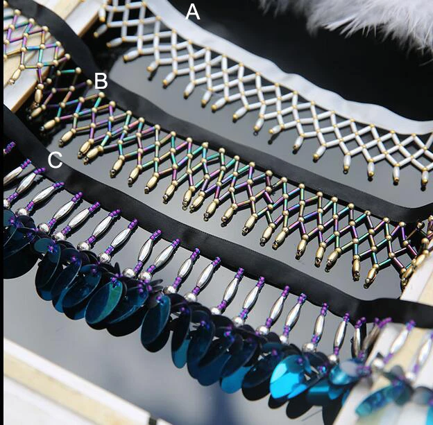 

1 meter 4.5-6cm width sequin beads tassel fringe tapes lace trim ribbon X35T133E0718V