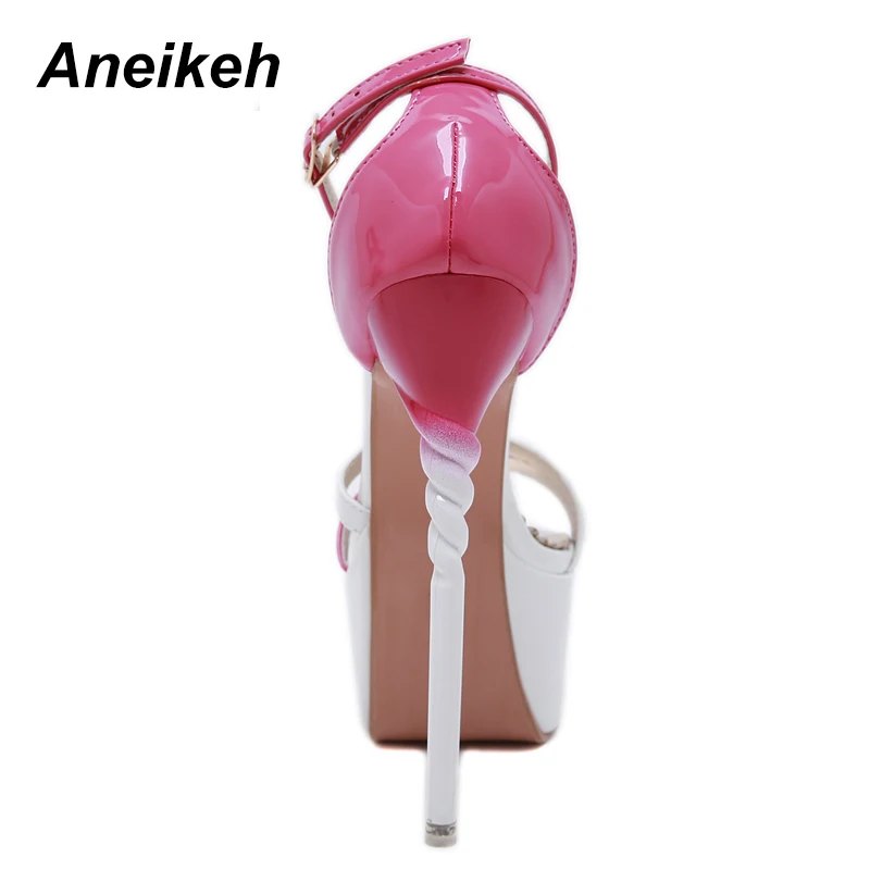 Aneikeh/; босоножки-гладиаторы из искусственной кожи на тонком высоком каблуке; женские летние туфли на платформе с пряжкой и ремешком; вечерние туфли-лодочки; цвет черный, белый; каблук 16 см