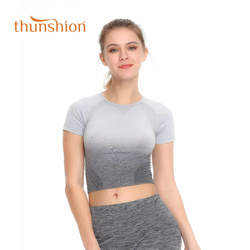 Футболка для йоги THUNSHION бега занятий йогой тренажерного зала сексуальный топ с