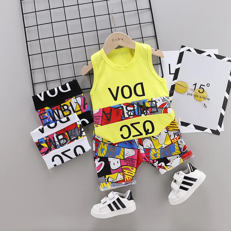 

2019 Summer Children's Clothes Suit Vest Cotton Fashion Baby Boy Sleeveless Shorts Sports Children's Clothing Kids Clothes