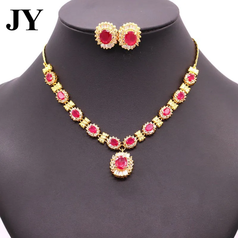 JY Fashion Red Stone Necklace Charm Vintage Jewelry Sets For Women Party Earring Best Love Gift For Anniversary Woamn Brincos JY Fashion Red Stone Necklace Charm Vintage Jewelry Sets For Women Party Earring Best Love Gift For Anniversary Woamn Brincos