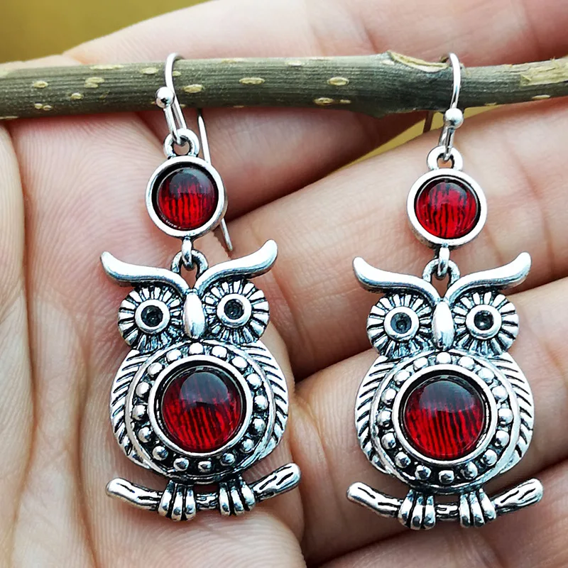 

Vintage 925 Silver Jewelry Women Owl Ruby Engagement Drop Dangle Earring Gift