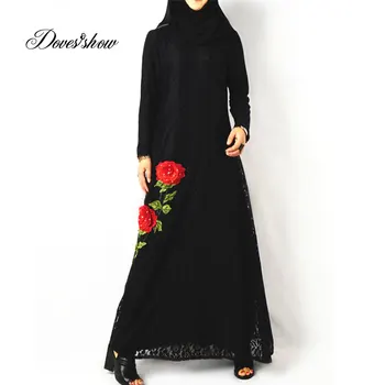 

Fashion Muslim Dress Abaya in Dubai Lace Floral Embroidery Islamic Clothing For Women Jilbab Djellaba Robe Musulmane Turkish