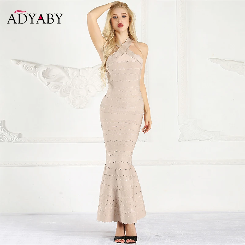 

Ruffle Maxi Dress Mermaid Summer 2019 Elegant Celebrity Party Dress Bandage Spaghetti Strap Slim Women Long Dresses Backless
