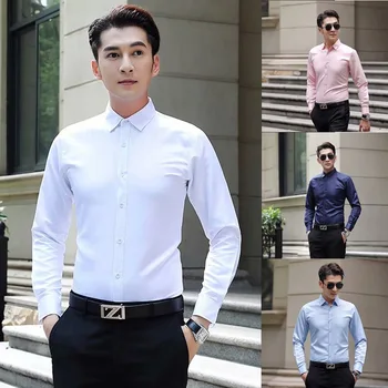 

Large Size Men's Business Casual Long Sleeved Shirt White Blue Black Smart Male Social Dress Shirt Plus