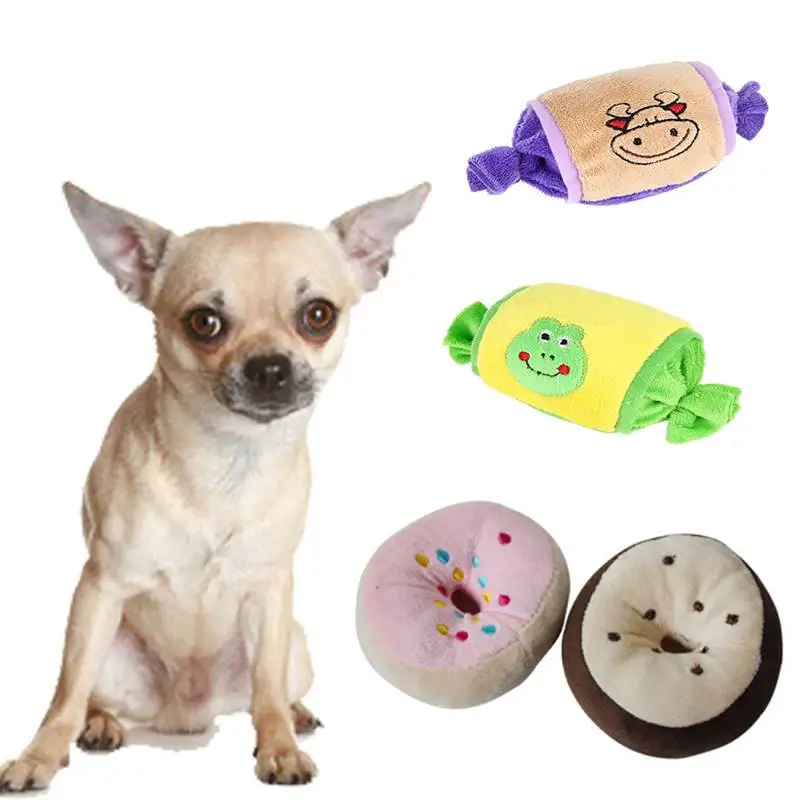 

Cute Toys Hamburg Bread Bone Squeak Small Dogs Plush Toys Cat Play interactive Toys