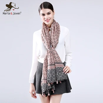 

Marte&Joven Versatile Soft Geometric Print Large Size Women Shawl Scarves Lattice Pattern Mix Colors Fringed Scarf Pashmina