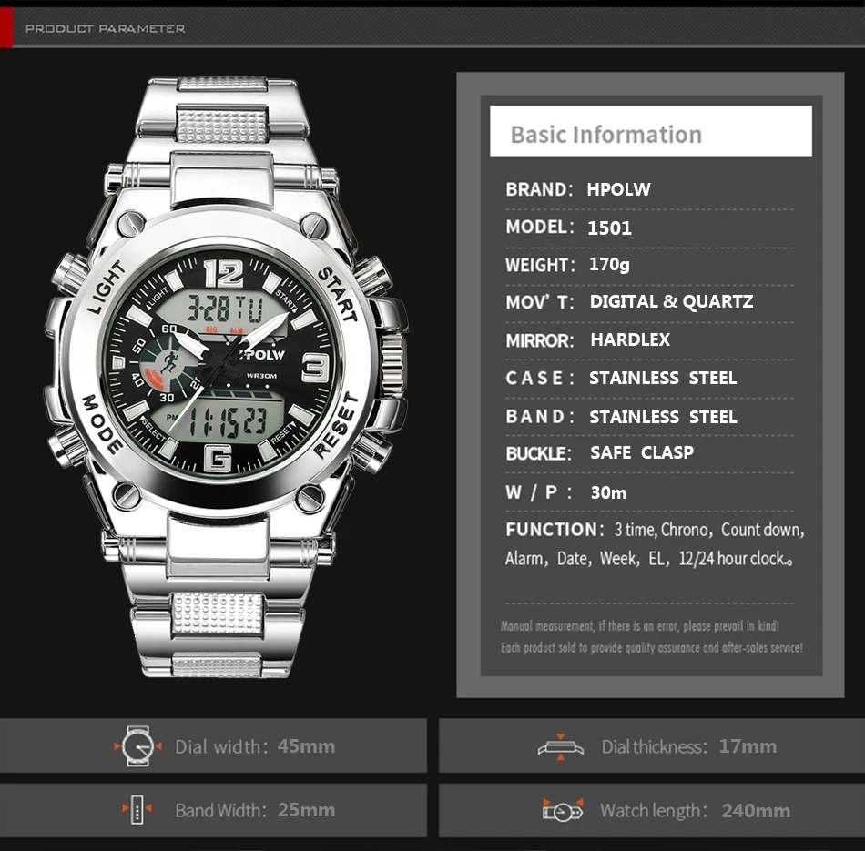 Montre homme Sports LED Horloge à quartz numérique