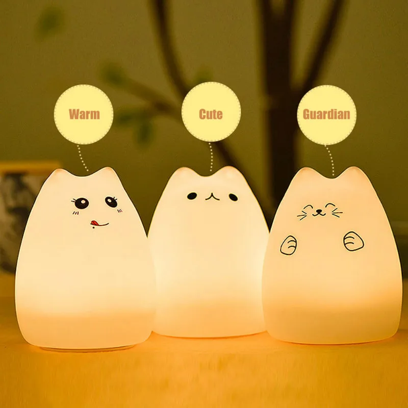 

TTLIFE Color Changing Silicone LED Cat Night Light Bedside Lamp Children Cute Cat Night Lamp Christmas Bedroom Ligh Lamp