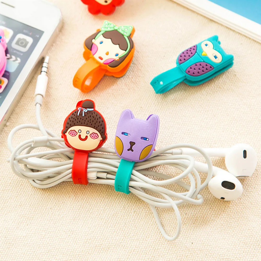 5PCS/LOT Cute Animals Cable Winder Clip Earphone Winder Earbud Silicone