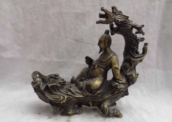 

S4137 9" Chinese Bronze Old Man Tree Literati Chuang-Tzu Zhuang Zi literator Statue D0317