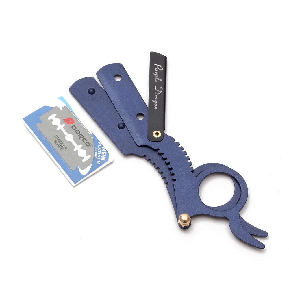 Borda de Aço Dobrável de Barbear Ferramentas de Remoção de Pêlos de Barbear Centímetros Atacado Dragão Roxo Homens Heterossexuais Barber Faca Navalha Z6111 12.7 50 Pcs 6 reta barbeiro aço dobrável faca de barbear