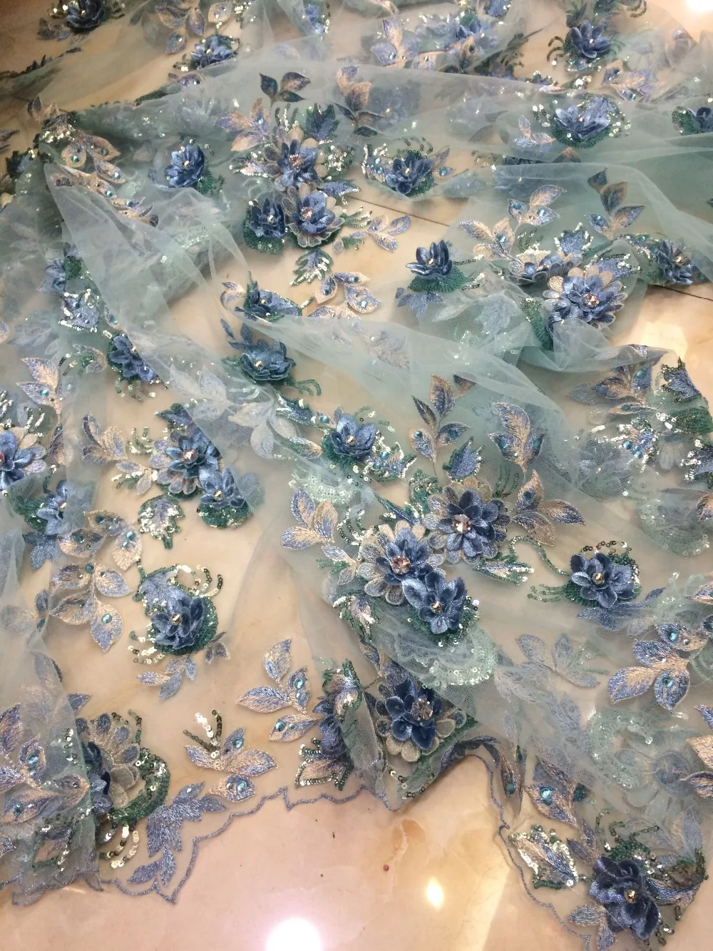 

Latest 3d flower African Tulle Lace fabric Beautiful with stones french lace fabric LJY-32146 for fashion dress