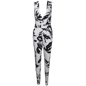 

2017 New hot fashion Women summer Casual jumpsuit Sleeveless deep v-neck printed slim sexy skinny Jumpsuit Romper Trousers