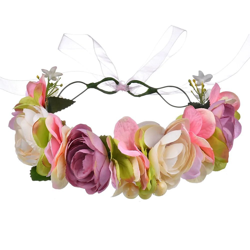 beauty Rose Floral Wreath Headband Crown Flower Halo Garland For Party
