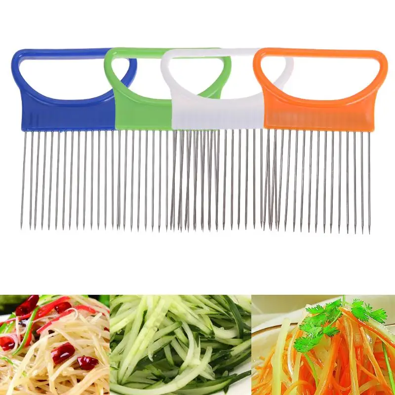 

Kitchen Vegetable Onion Slicer Cut Onion Holder Fork Fish Tomato Slicer Cutting Aid Guide Holder Fruit Cutter Tool Random Color