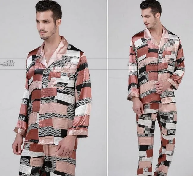 Luxury Mens Silk Satin Pajamas Pajama Pyjamas PJS Sleepwear Set U.S.S,M,L,XL Long Sleeves Blue organic pyjamas