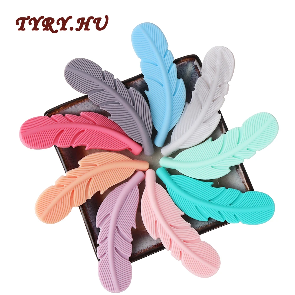 

TYRY.HU 5PC Food grade Silicone Feather Shape Beads BPA Free for DIY Jewelry Accessories Making Baby Teething Teether Necklace