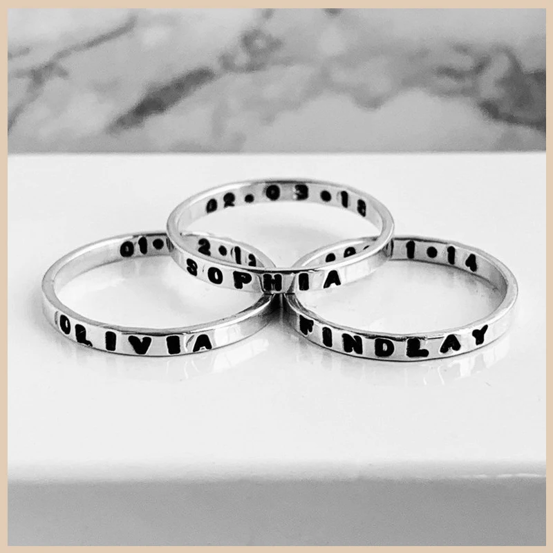 

StrollGirl Authentic 925 Sterling Silver Hand Stamped Personalised Ring Stacking Name & Secret Message Ring Custom Jewelry Gift