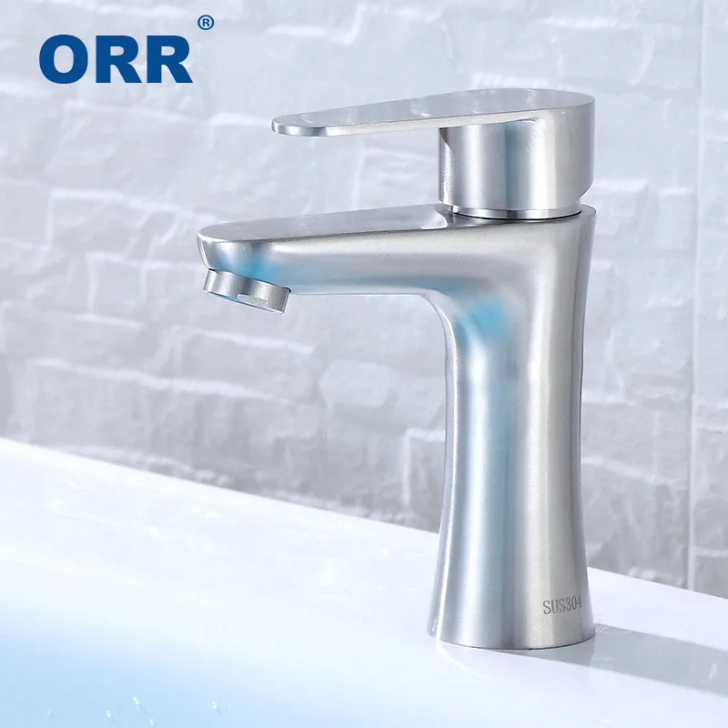 

New Stainlesssteel Basin Faucet Brushed Hot/Cold Water Tap mixer bathroom acero inoxidable grifo de lavabo torneira da bacia ORR