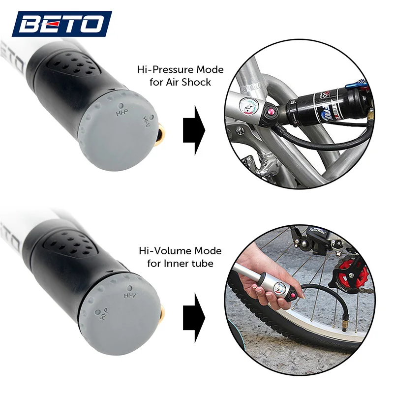 BETO MP-036 портативный ручной мини-насос для шин вилка воздушный насос велосипедный насос шланг с манометром 300 фунтов/кв. дюйм велосипедный насос высокого давления AV/FV