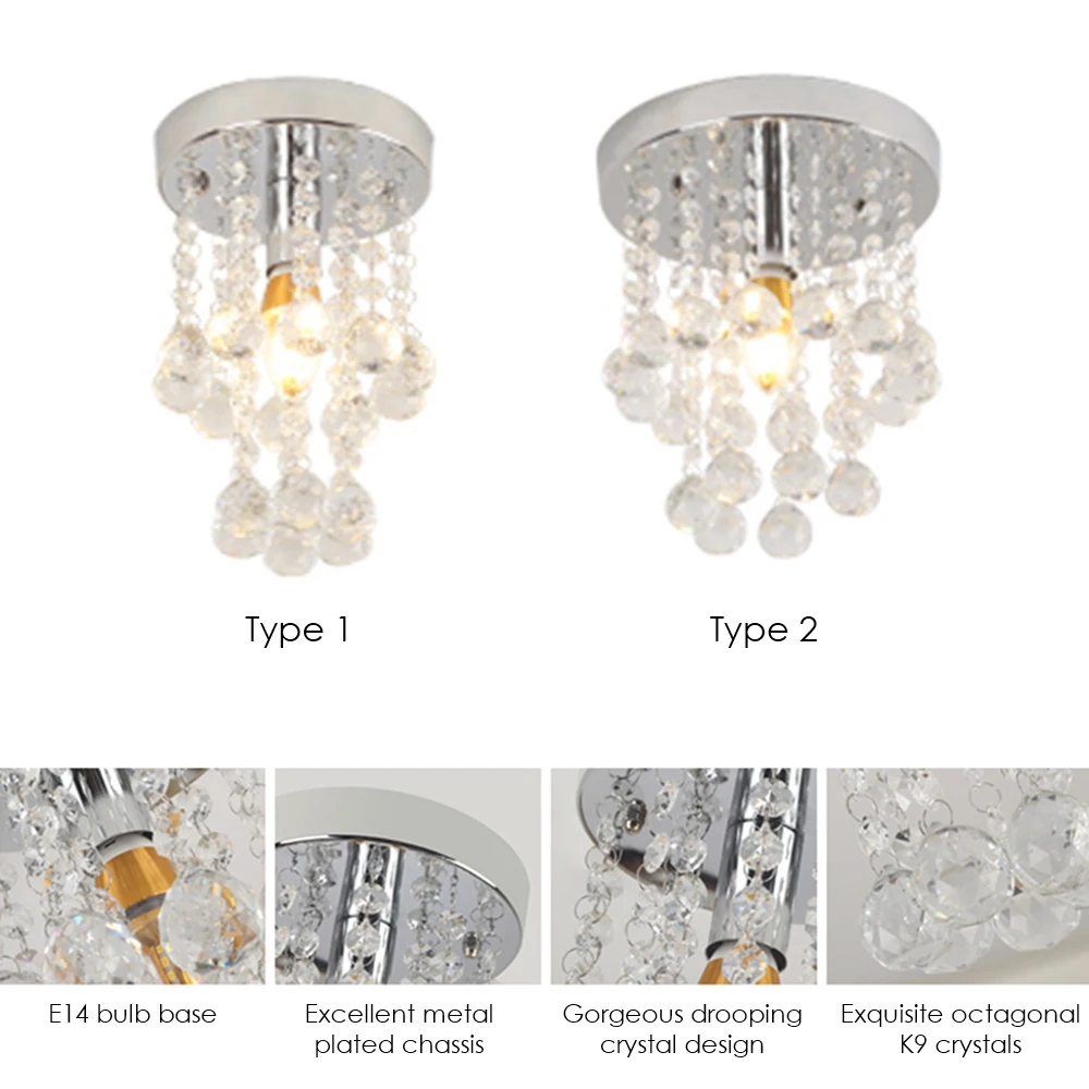 

New Crystal Pendant Light AC220V E14 Base Socket Holder For Bedroom Living Room Restaurant Dining Hall