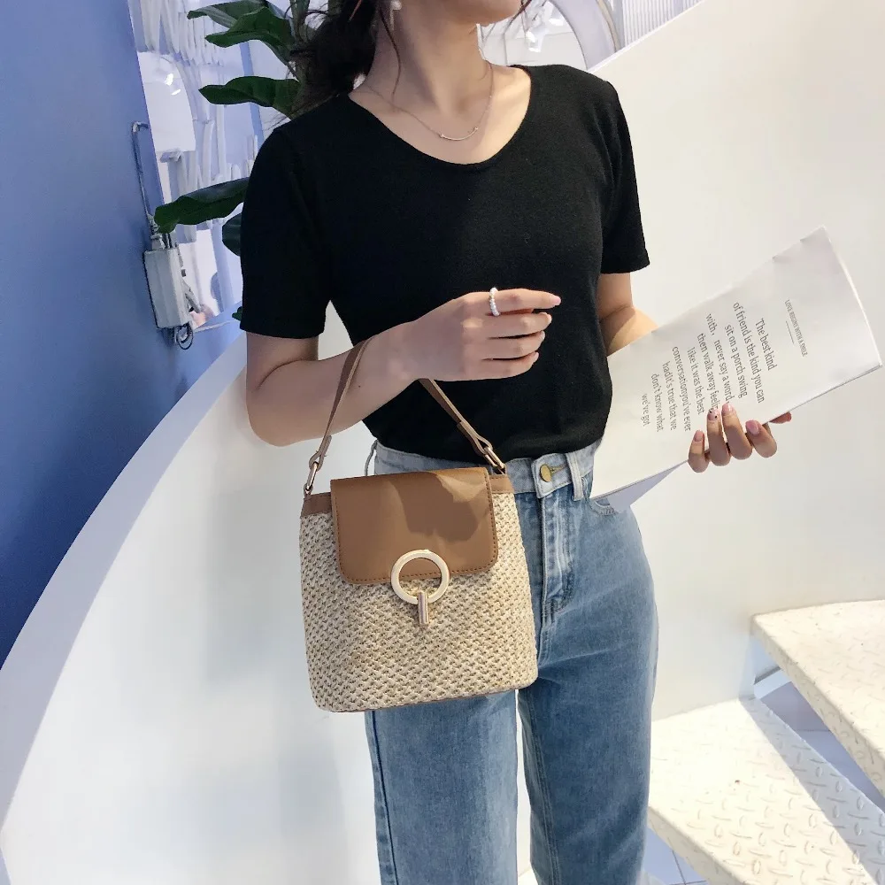 صغيرة القش دلو حقائب للنساء 2019 الصيف Crossbody أكياس سيدة سفر المحافظ و حقائب الكتف الإناث حقيبة ساعي