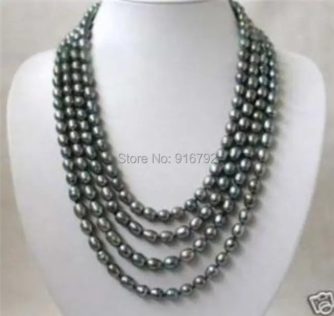 

free P&P >>>Genuine Jewelry 4row Black FW Pearl Necklace 7-8mm