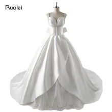 New Arrival Ball Gown Wedding Dress Sweetheart Strapless Bow Decorated Back Beaded Top Long Train Wedding Gown for Bridal FW5