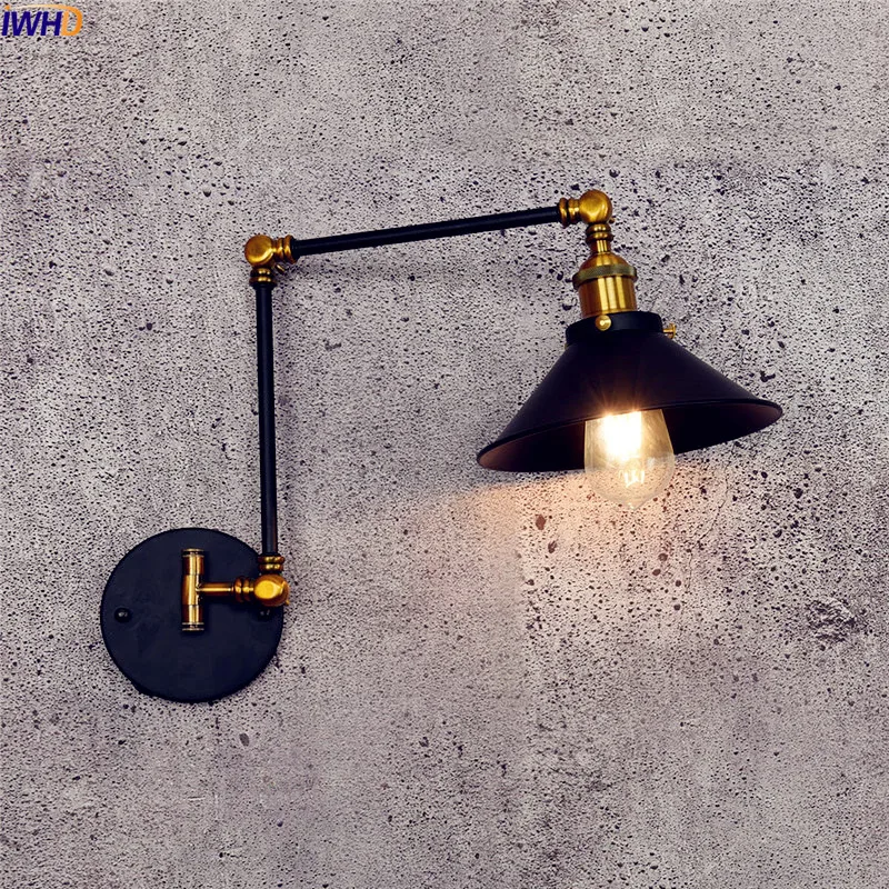 IWHD Лофт Промышленные Настенные светильники черный Wandlamp качели настенная лампа с