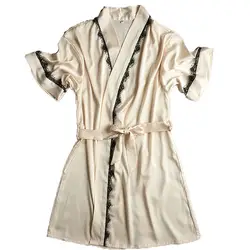 Новый Летний Лидер продаж Для Женщин Атлас Кружево короткий халат одноцветное халат-кимоно платье пикантные пеньюар для невесты Robe платье