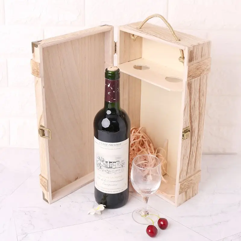 Vintage Wood 2 Red Wine Bottle Box Carrier Crate Case Storage Carrying Display Holder Birthday Party Christmas Gift