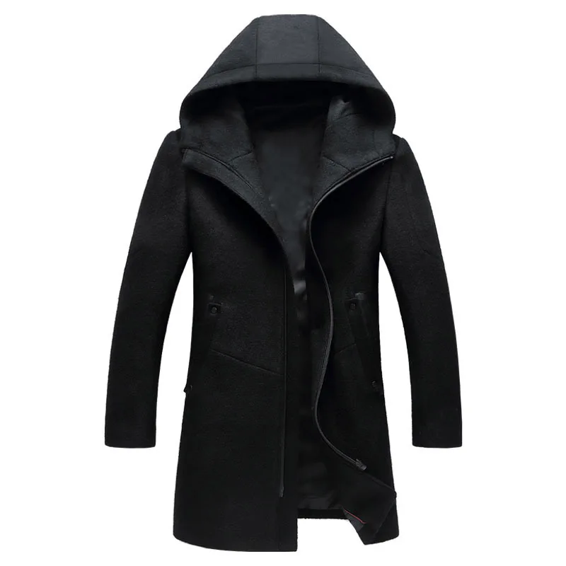 

Fashion hooded warm winter wool coats outerwear men woolen overcoats 2019 new autumn collection