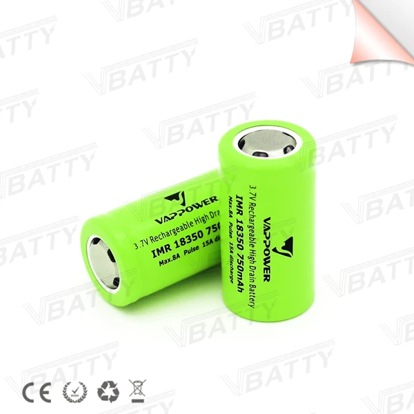 Vbatty для Vappower IMR 18350 литий-ионная батарея 750mah 15A 3,7 V аккумуляторная батарея с высоким потоком с плоским верхом 3,7 V мощность(1 шт./лот